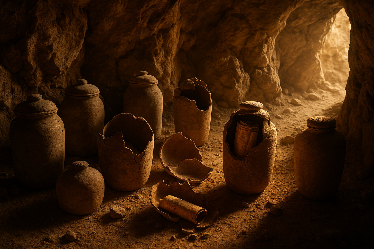 Dead Sea Scrolls in jars found in a cave
